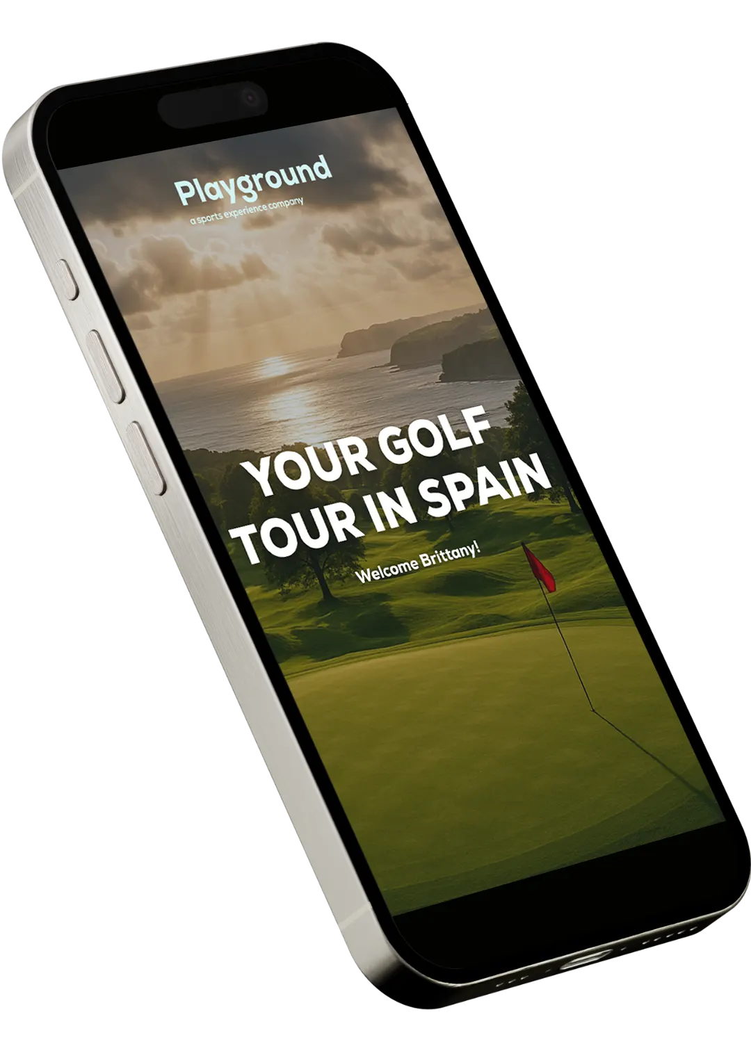 Móvil con un itinerario personalizado de playground para un viaje de golf por España